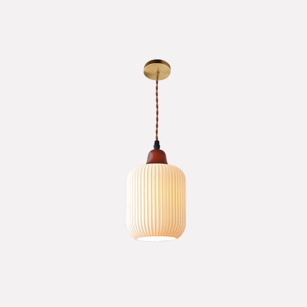 Traditional Japanese Pleated Round Dome Ceramic Solid Wood Iron 1-Light Pendant Light For Living Room & Bedroom