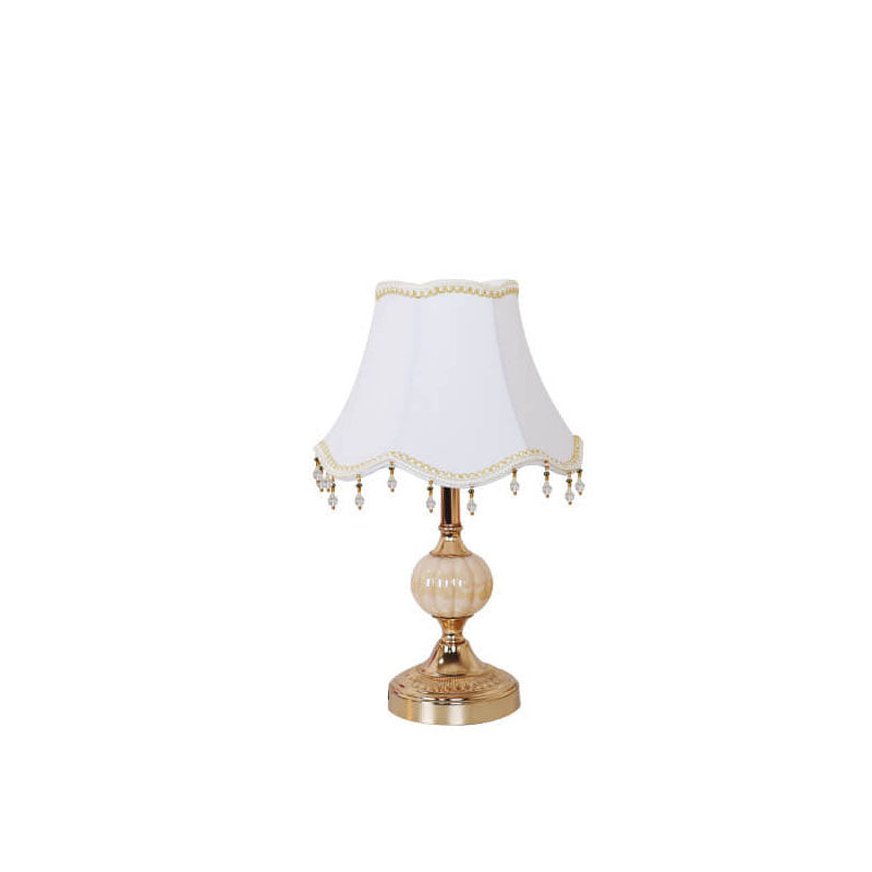 Traditional Vintage Fabric Floral Glass Hardware Plating 1-Light Table Lamp for Bedroom