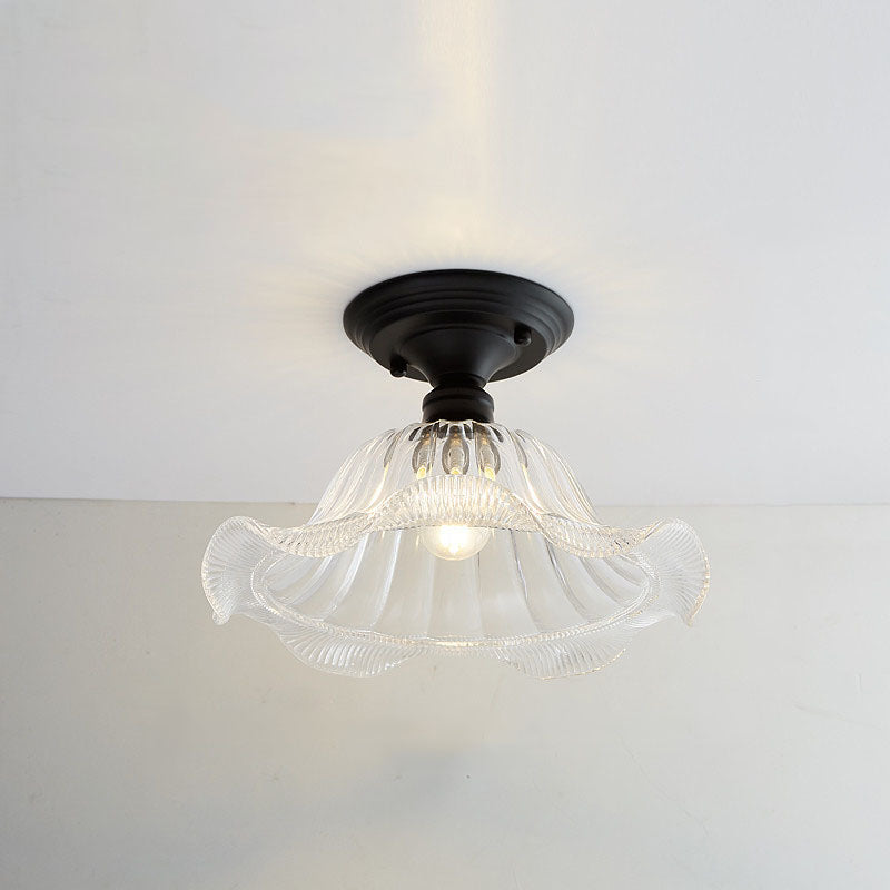 Contemporary Nordic Iron Glass Floral Round Geometry 1-Light Semi-Flush Mount Ceiling Light For Living Room & Bedroom