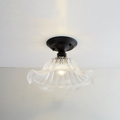 Contemporary Nordic Iron Glass Floral Round Geometry 1-Light Semi-Flush Mount Ceiling Light For Living Room & Bedroom