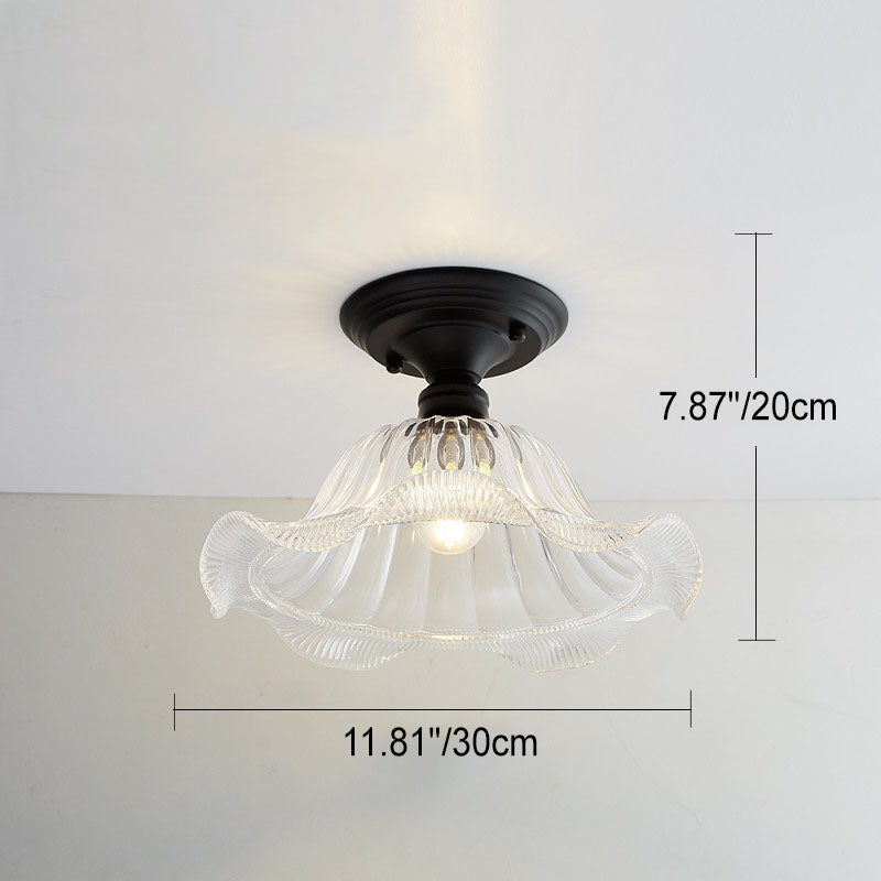 Contemporary Nordic Iron Glass Floral Round Geometry 1-Light Semi-Flush Mount Ceiling Light For Living Room & Bedroom