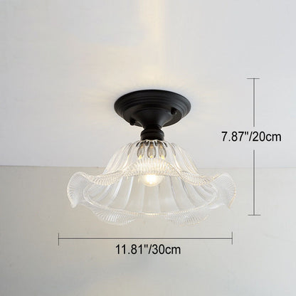 Contemporary Nordic Iron Glass Floral Round Geometry 1-Light Semi-Flush Mount Ceiling Light For Living Room & Bedroom