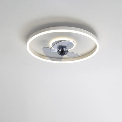 Contemporary Nordic Round Iron Silicone Aluminum Invisible LED Flush Mount Ceiling Fan Light For Living Room & Bedroom