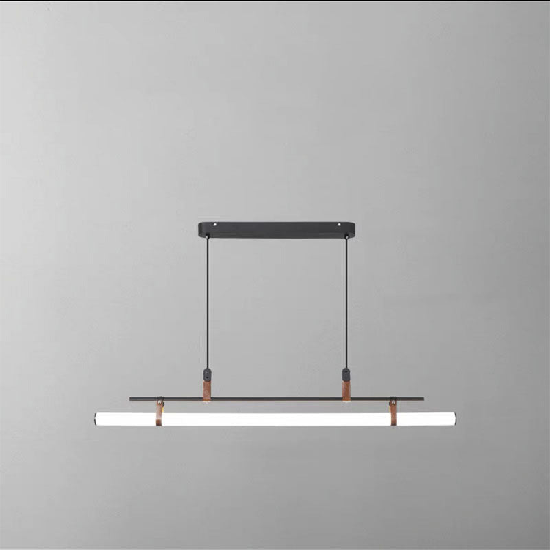 Modern Minimalist Long Strip Iron Acrylic Faux Leather LED Island Light Chandelier For Living Room & Dining Room