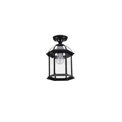Traditional European Outdoor Hexagonal Lantern Waterproof 1-Light Semi-Flush Mount Ceiling Light For Outdoor