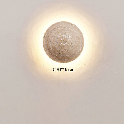 Traditional Japanese Round Yellow Travertine Wabi-Sabi LED Wall Sconce Lamp For Hallway