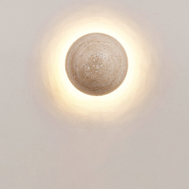 Traditional Japanese Round Yellow Travertine Wabi-Sabi LED Wall Sconce Lamp For Hallway