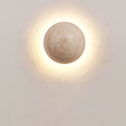 Traditional Japanese Round Yellow Travertine Wabi-Sabi LED Wall Sconce Lamp For Hallway