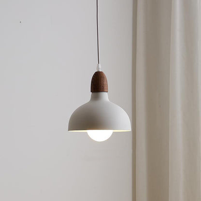 Traditional Japanese Solid Wood Dome Round Hardware 1-Light Pendant Light For Living Room