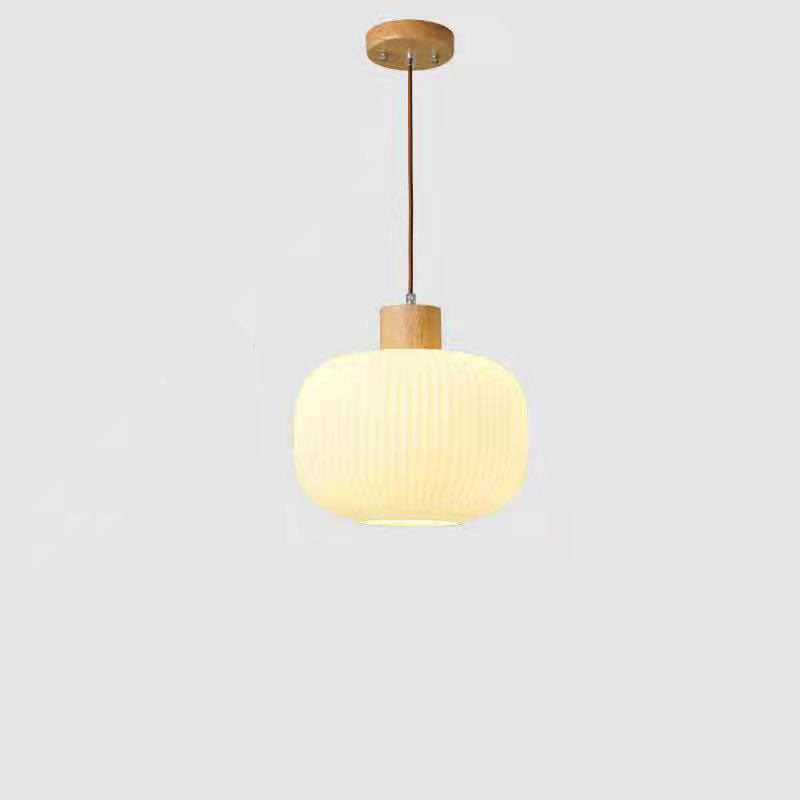 Traditional Japanese Log Solid Wood Strip Glass Jar 1/2/3 Light Island Pendant Light For Living Room