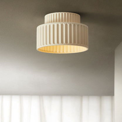 Contemporary Nordic Cream Style Hand Sculpted Stripes Resin Round 1-Light Flush Mount Ceiling Light For Entryway