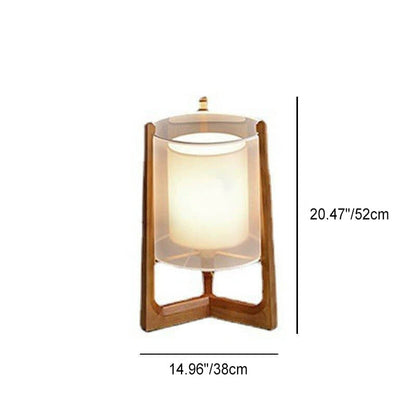 Traditional Japanese Solid Wood Brass Fabric Column 1-Light Standing Floor Lamp For Living Room And Bedroom
