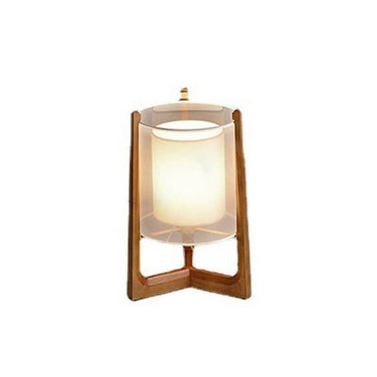 Traditional Japanese Solid Wood Brass Fabric Column 1-Light Standing Floor Lamp For Living Room And Bedroom