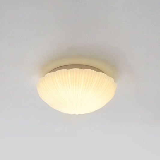 Modern Minimalist Cream Shell Glass LED Flush Mount Ceiling Light For Living Room & Bedroom