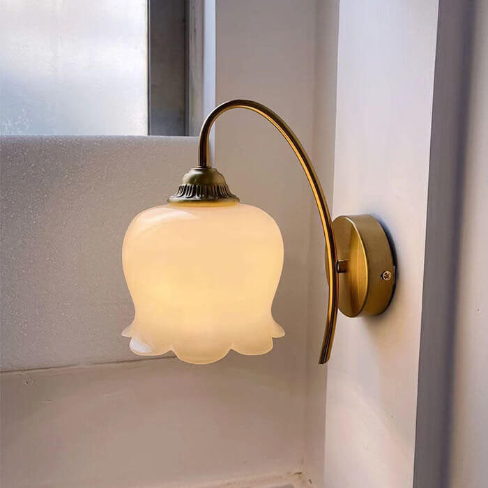 Traditional Vintage Floral Resin Copper Iron 1-Light Wall Sconce Lamp For Bedroom