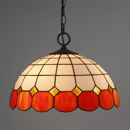 Traditional Tiffany Gemstone Stained Glass Iron Dome 3-Light Pendant Light For Living Room