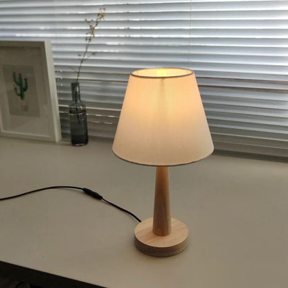 Modern Minimalist Wood Cotton Linen Petal Paper PVC Cone 1-Light Table Lamp for Living Room