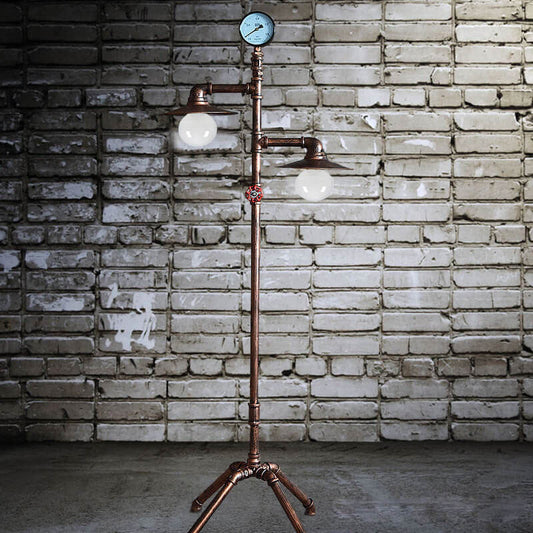 Industrial Steampunk Copper Water Pipe 2-Light Standing Floor Lamp