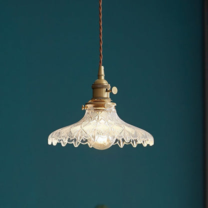 Contemporary Nordic Floral Glass Brass 1-Light Pendant Light For Living Room & Bedroom