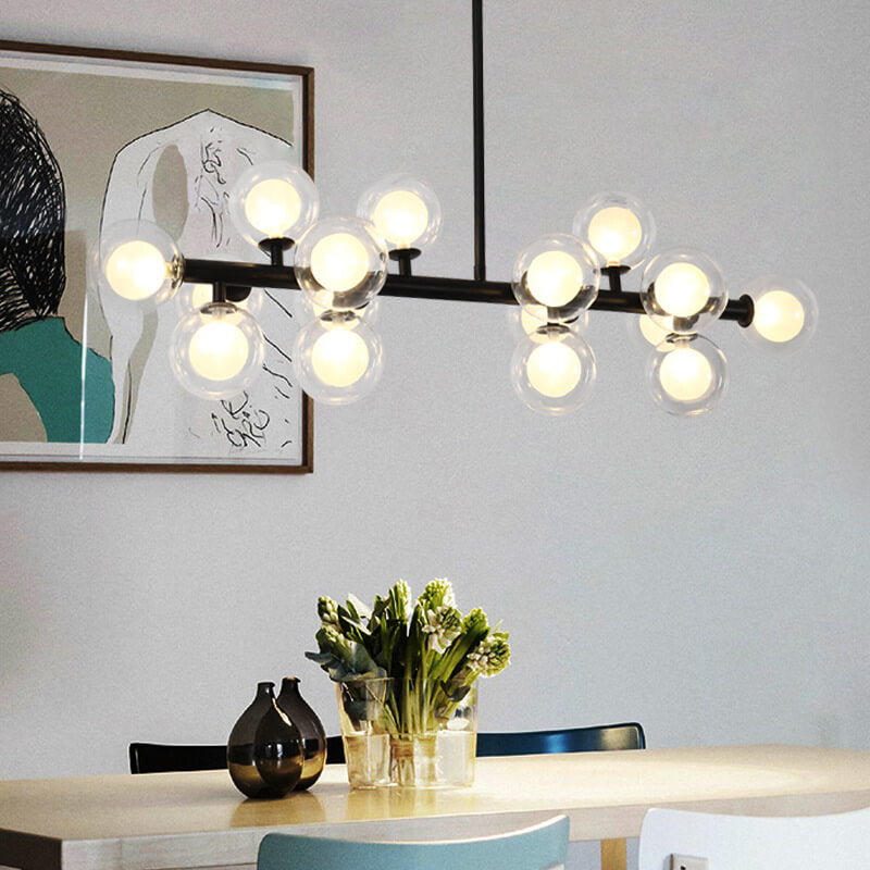 Modern Luxury Magic Bean Iron Glass Ball 16-Light Island Light Chandelier For Dining Room