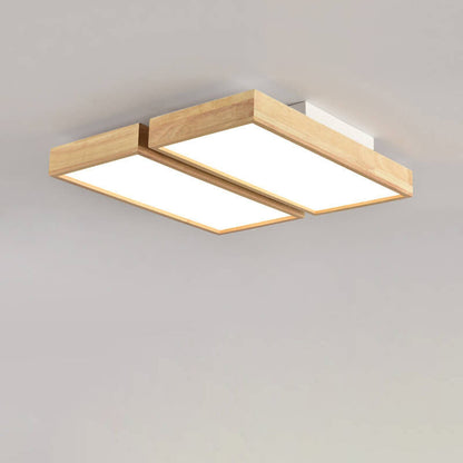 Nordic Japanese Log Wood  Rectangular LED Flush Mount Ceiling Light