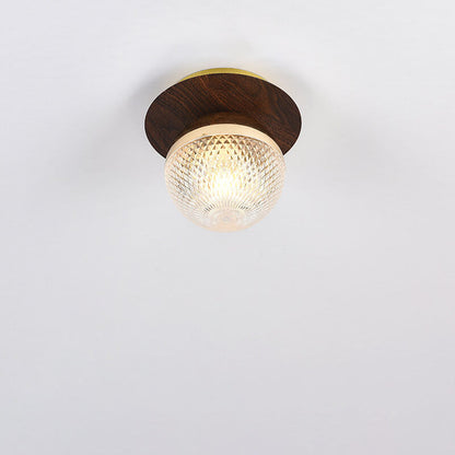 Traditional Japanese Glass Iron Woodgrain 1-Light Semi-Flush Mount Ceiling Light