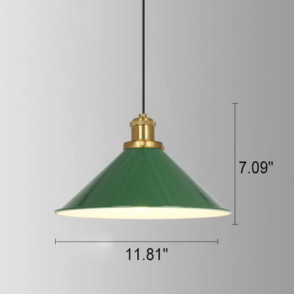 Industrial Vintage Green Iron Dome Cone 1-Light Pendant Light