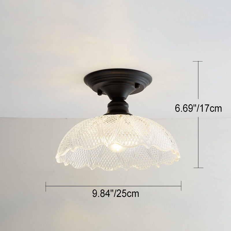 Contemporary Nordic Iron Glass Floral Round Geometry 1-Light Semi-Flush Mount Ceiling Light For Living Room & Bedroom