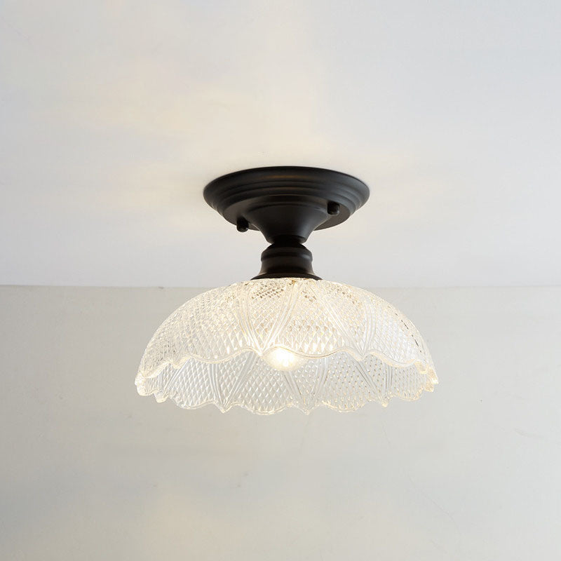 Contemporary Nordic Iron Glass Floral Round Geometry 1-Light Semi-Flush Mount Ceiling Light For Living Room & Bedroom