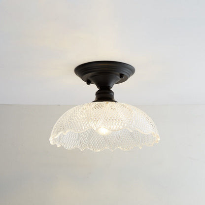 Contemporary Nordic Iron Glass Floral Round Geometry 1-Light Semi-Flush Mount Ceiling Light For Living Room & Bedroom