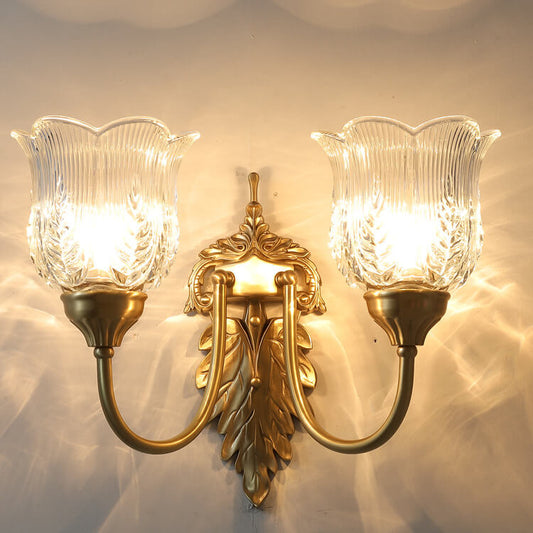 Vintage Flower Cup Brass Glass 1/2 Light Wall Sconce Lamp