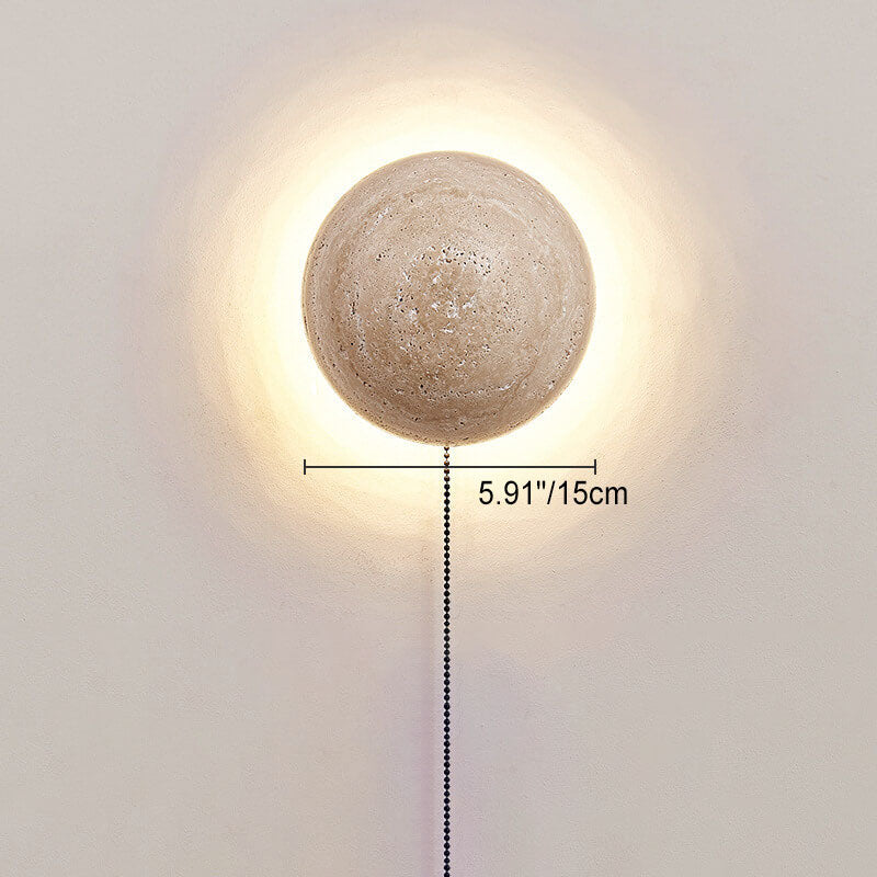 Traditional Japanese Round Yellow Travertine Wabi-Sabi LED Wall Sconce Lamp For Hallway
