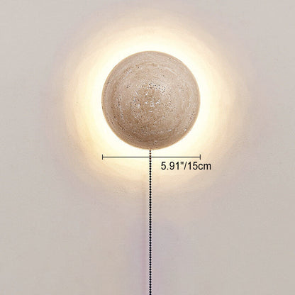 Traditional Japanese Round Yellow Travertine Wabi-Sabi LED Wall Sconce Lamp For Hallway