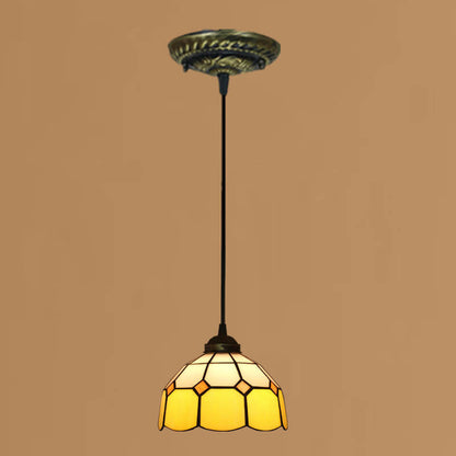 Traditional Tiffany Stained Glass Iron Dome Shade Round 1-Light Pendant Light for Living Room
