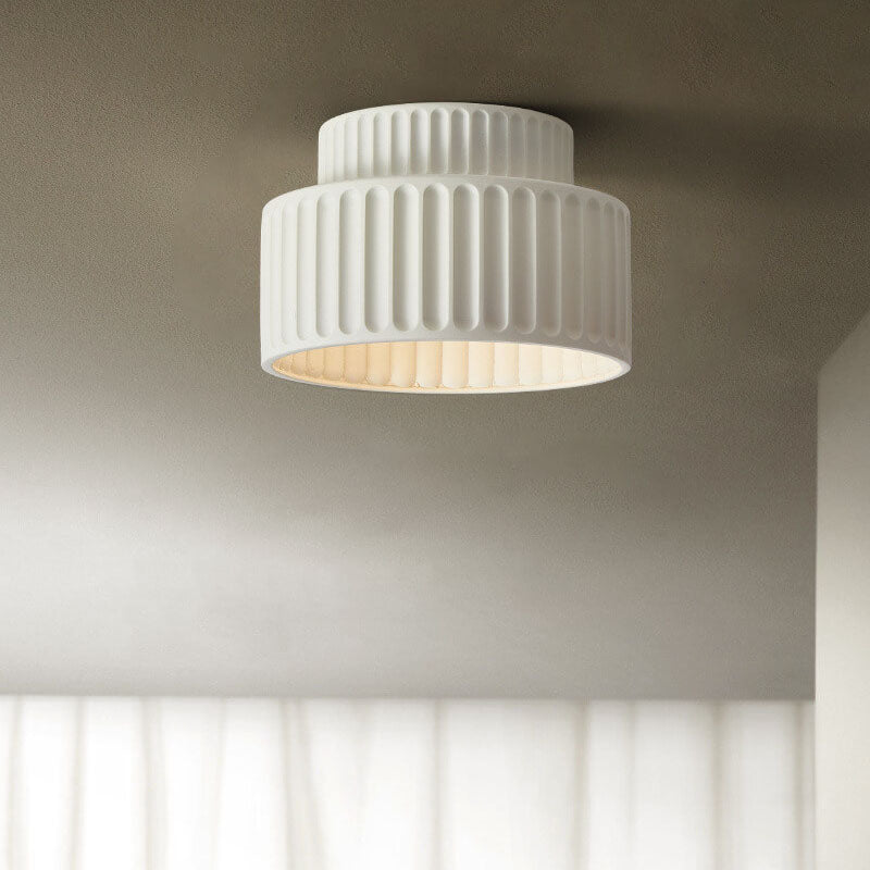 Contemporary Nordic Cream Style Hand Sculpted Stripes Resin Round 1-Light Flush Mount Ceiling Light For Entryway
