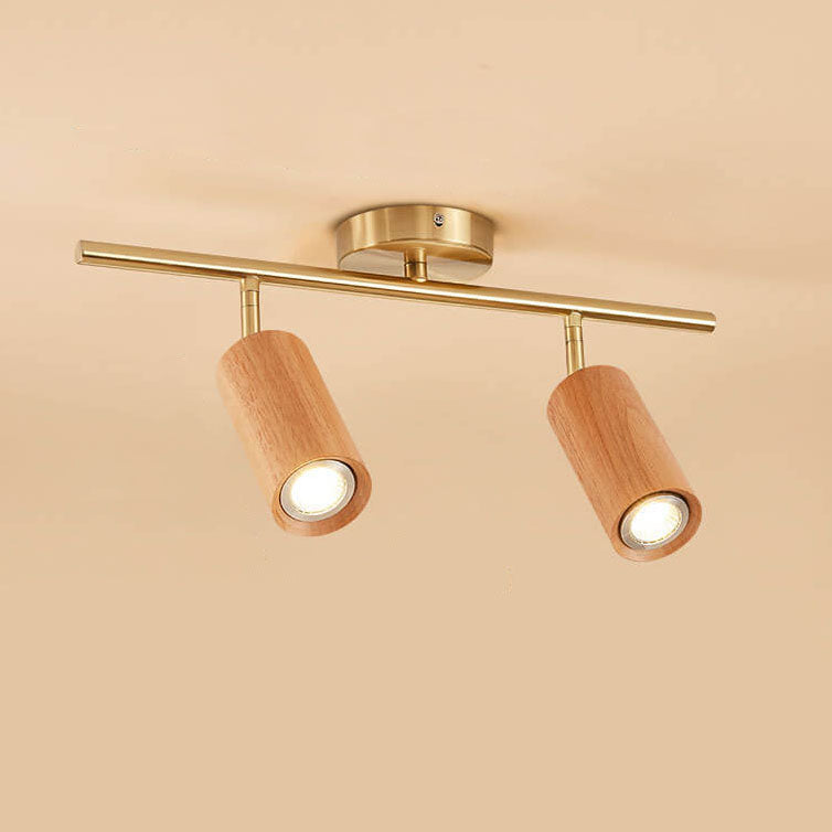 Modern Minimalist Walnut Wood Spotlight Linear Track Rubberwood Iron LED Semi-Flush Mount Ceiling Light for Living Room