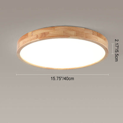 Modern Minimalist Solid Wood Round Square Tatami LED Flush Mount Ceiling Light for Living Room