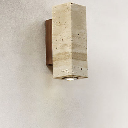 Japanese Wabi-Sabi Round Square Yellow Travertine Rubber Wood 1-Light Spotlight Wall Sconce Lamp