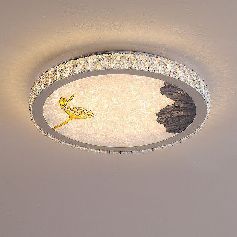 Modern Luxury Enamel Crystal Round LED Flush Mount Ceiling Light