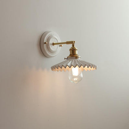 Traditional Vintage Round Ceramic Brass 1-Light Wall Sconce Lamp for Living Room