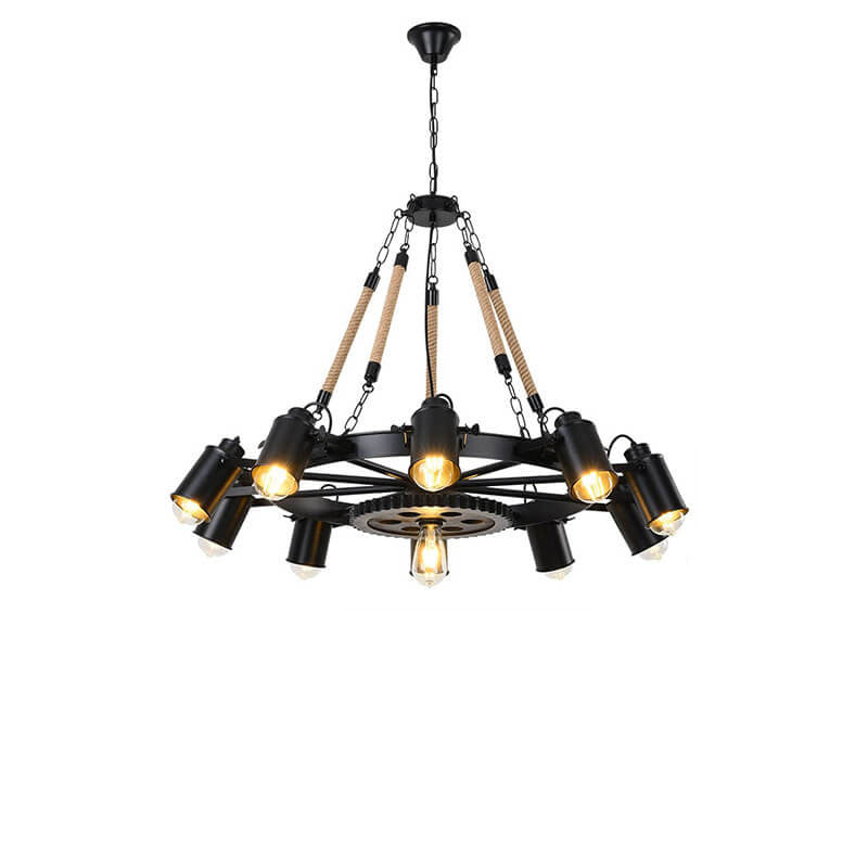 Contemporary Industrial Retro Gear Wrought Ion Hemp Rope 7/9/11-Light Chandelier For Living Room
