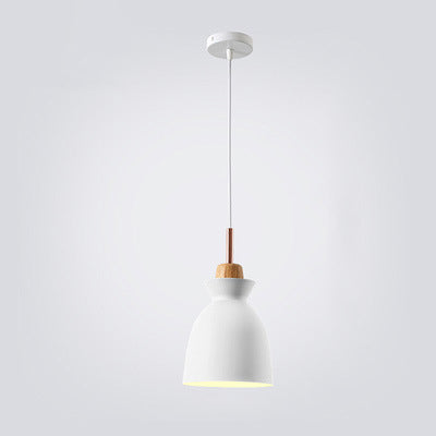 Contemporary Nordic Oak Wood Iron Bell Cone Dome 1-Light Pendant Light For Living Room