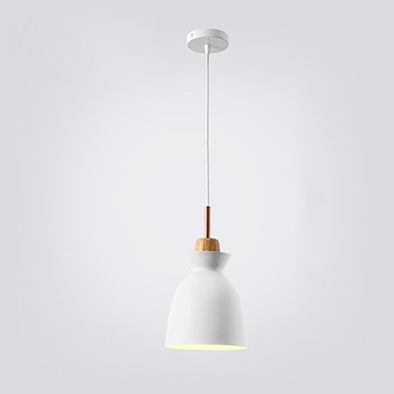 Contemporary Nordic Oak Wood Iron Bell Cone Dome 1-Light Pendant Light For Living Room