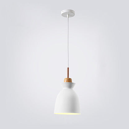 Contemporary Nordic Oak Wood Iron Bell Cone Dome 1-Light Pendant Light For Living Room