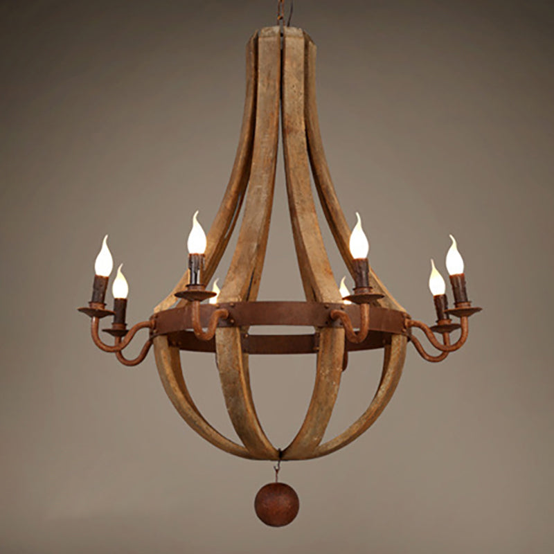 Traditional Rustic Round Branch Candle Holder Wooden Iron 5/6/8 Light Chandelier For Living Room