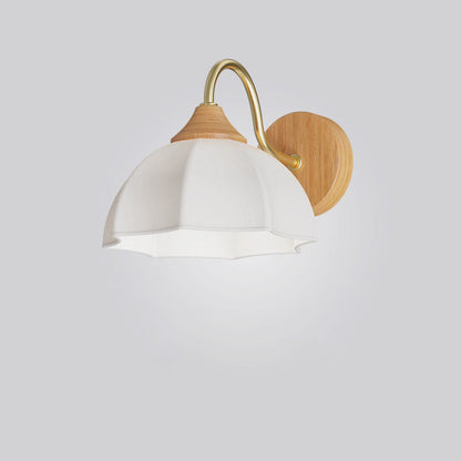 Contemporary Nordic Iron Glass Striped Round Log Wood 1-Light Wall Sconce Lamp For Living Room & Bedroom