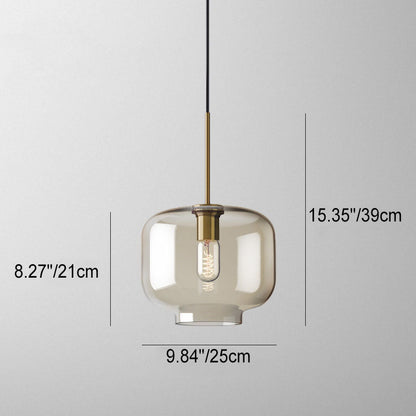 Contemporary Nordic Iron Glass Round Geometric Jar 1-Light Pendant Light For Living Room & Bedroom