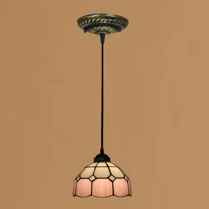 Traditional Tiffany Stained Glass Iron Dome Shade Round 1-Light Pendant Light for Living Room