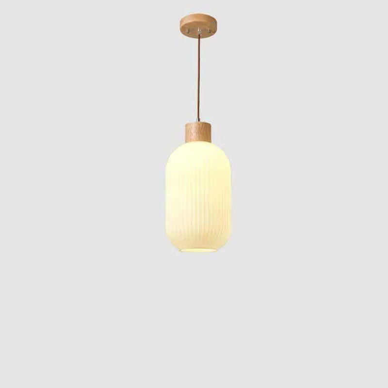Traditional Japanese Log Solid Wood Strip Glass Jar 1/2/3 Light Island Pendant Light For Living Room