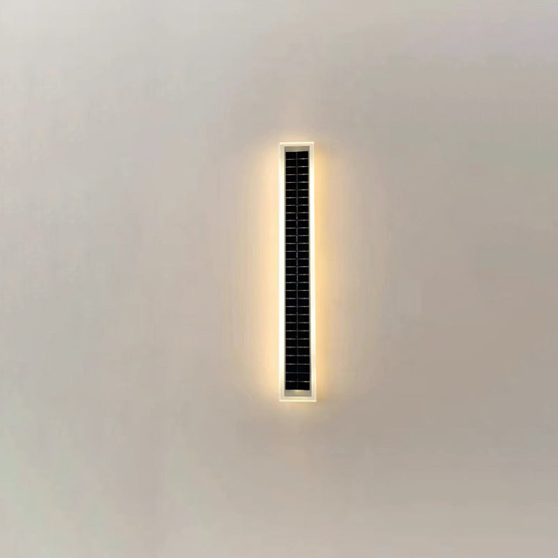 Modern Minimalist Aluminum Acrylic Outdoor Solar Rectangular Strip Waterproof Patio LED Wall Sconce Lamp for Outdoor Patio
